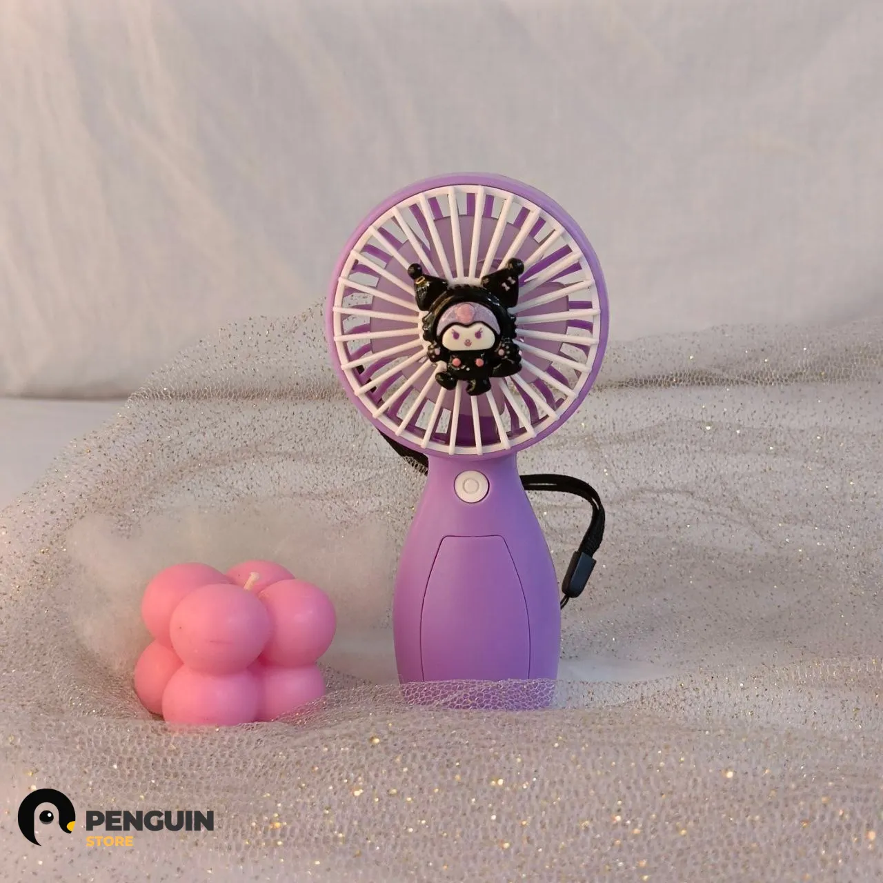 مروحة "كورومي" (Kuromi) اللافندر المحمولة - مروحة يد بـ شريط حمل وتصميم سانريو الرووش 💜🌀✨