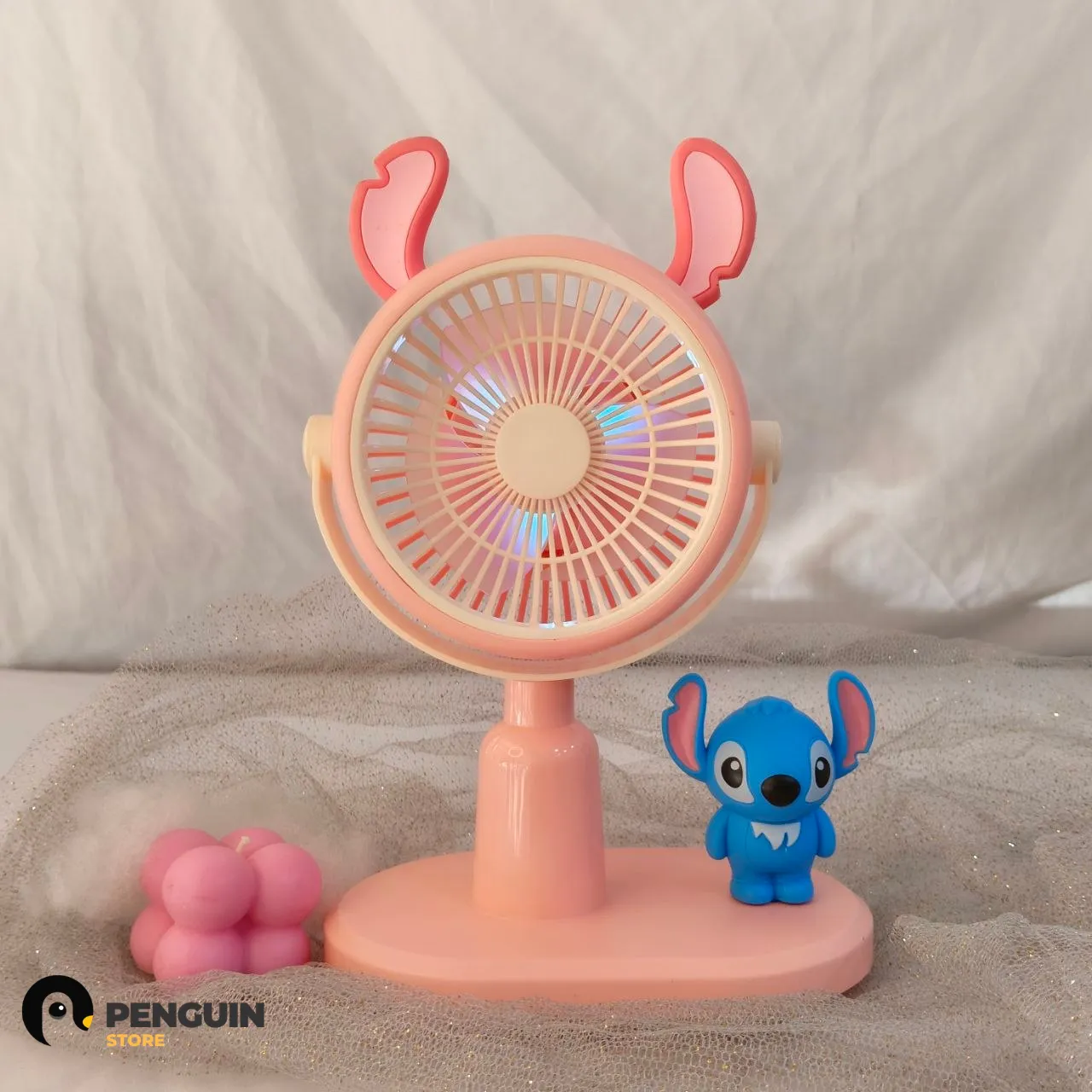 مروحة مكتب آنجل وردي بـ 2 إضاءة و3 سرعات (21 سم) 💖🔋