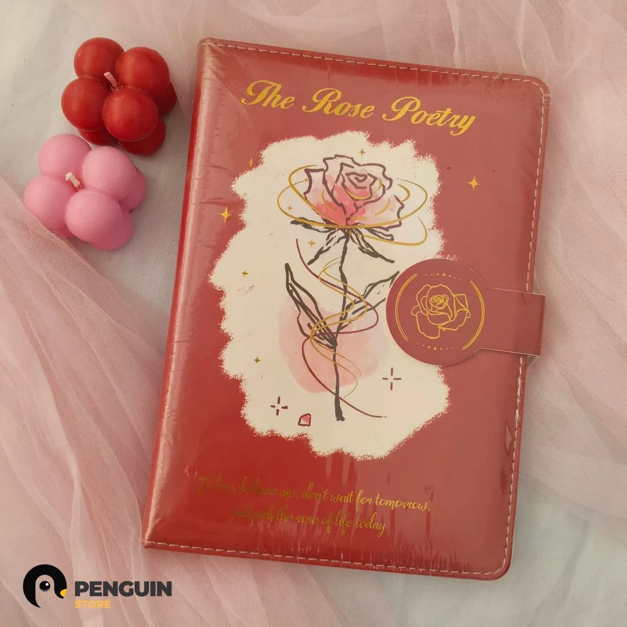 نوت بوك "The Rose Poetry" جلد أحمر - أجندة ڤينتيج بقفل مغناطيسي وتصميم فني 🌹✨