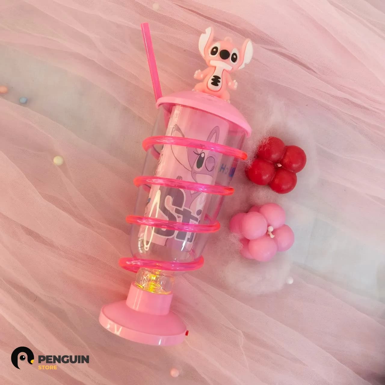 آيس كب (Ice Cup) "أنچيل" الحلزوني - كوب شفاف بـ توبر 3D وشاليمو وتصميم Spiral وردي 👾💖🌀