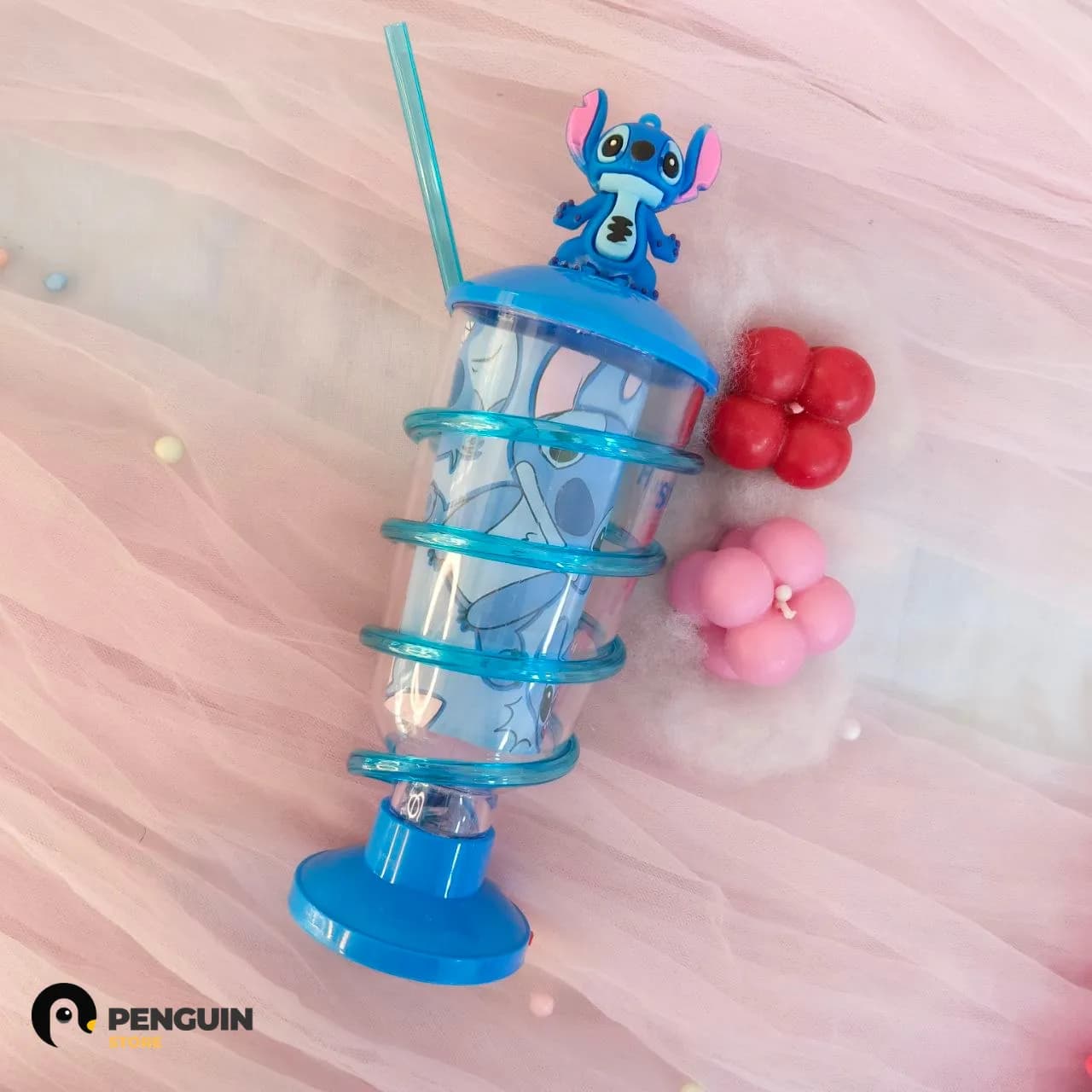 آيس كب "ستيتش" الحلزوني - كوب شفاف بـ توبر 3D وشاليمو وتصميم Spiral 👾💙🌀